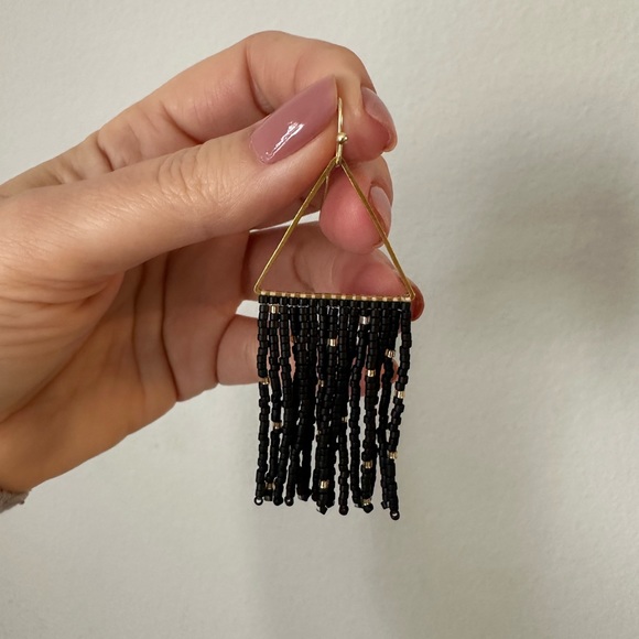 Bohemian Black and Gold Beaded Earrings - Picture 6 of 6